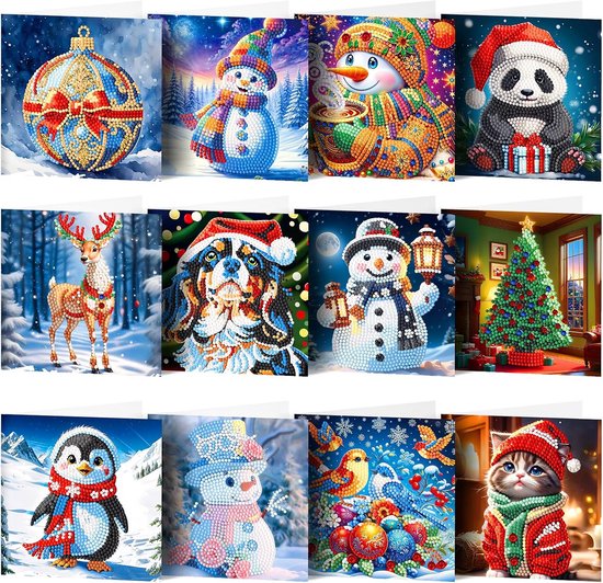 Diamond Painting Kerstkaarten | 12 Stuks – Happy Painting