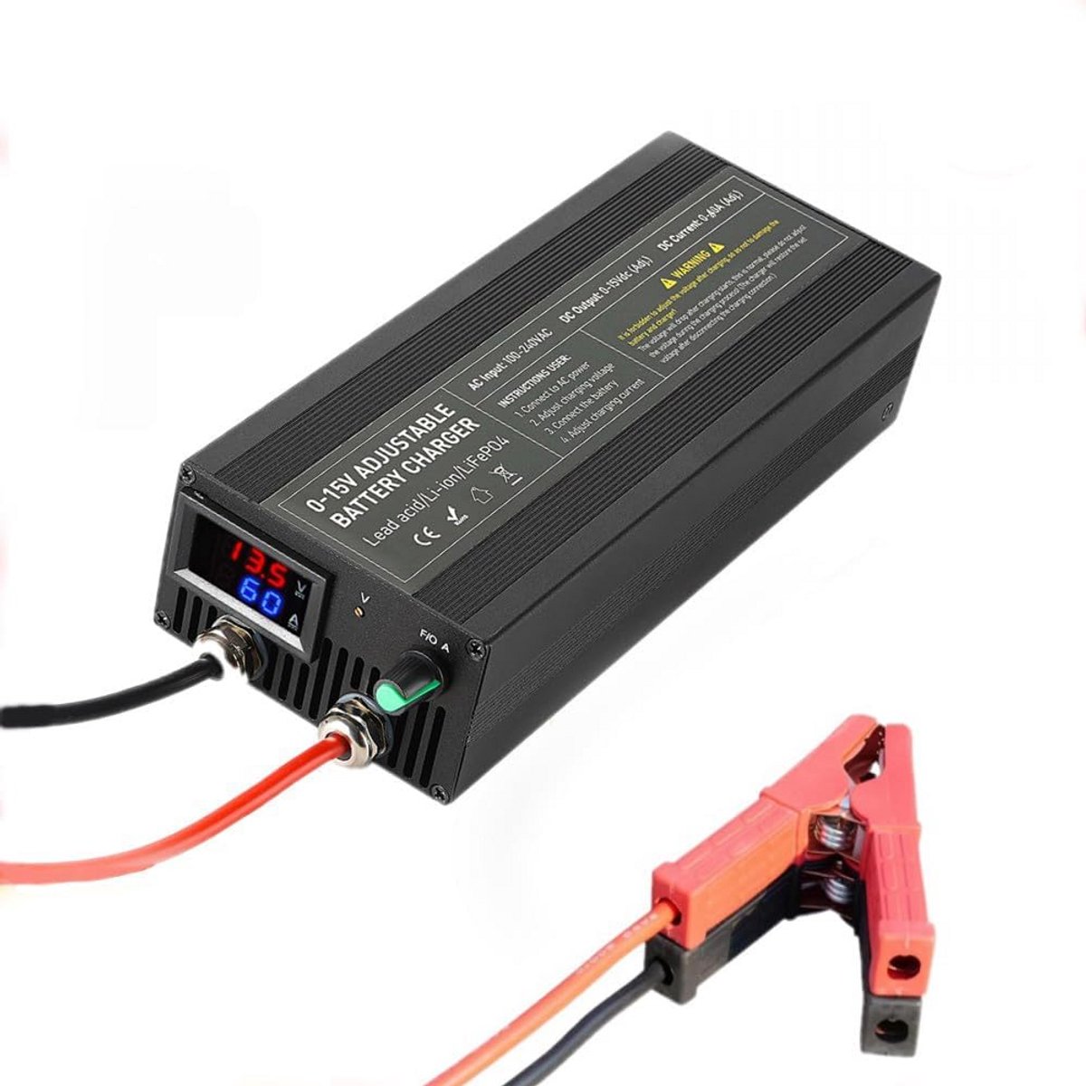 Instelbare LiFePO4 Acculader 12V: 15V/60A met Snellaadfunctie voor Caravan, Camper en Boot