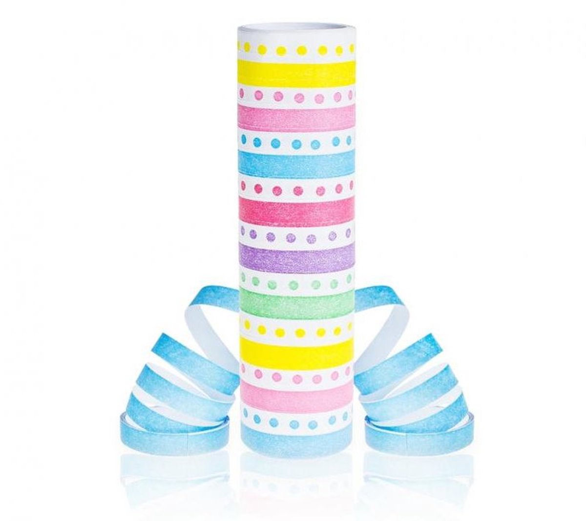 Papieren slingers met stippen en strepen in pastelkleuren - 1 rol met 18 slingers van elk 4 meter lang.