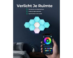 Hozard® Hexagon LED Lights App – Wandlamp Binnen – RGB LED Verlichting – Gaming Accesoires – Hexagon LED Panelen – 6 Stuks