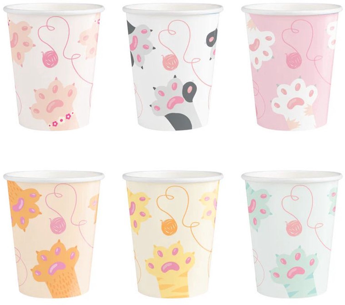 6 kartonnen bekers, kattenfeestje, 220 ml