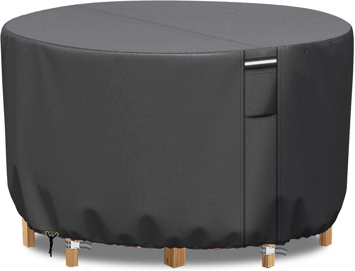 Famanu Waterdichte tuinmeubelhoezen - ronde tuintafelhoes van 163 x 71 cm - zwaar belastbare 600D Oxford PVC ronde tuinmeubelhoes voor meubelsets - ronde terrastafelhoes - grijs