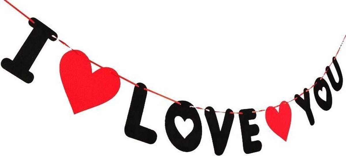 Okado Valentijn Slinger I Love You 100 cm – Letterslinger met Hartjes – Romantische Decoratie voor Diner, Kamer of Valentijn Versiering