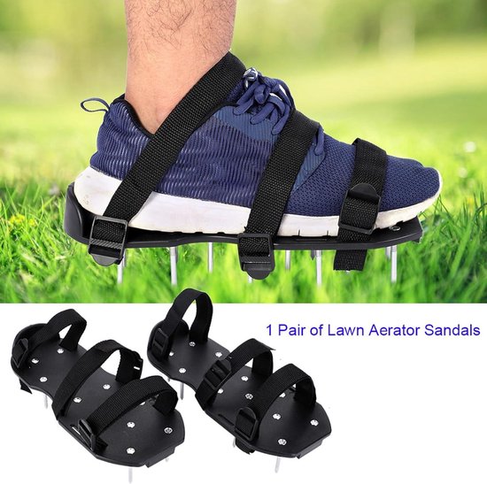 Beluchtingsschoenen voor gazon - Optimale beluchting en verticuteren - Gazonverzorging met spikes en gespen - Universele maat voor gazon en tuin - Eenvoudig te bevestigen (3 riemen) — afbeelding 4