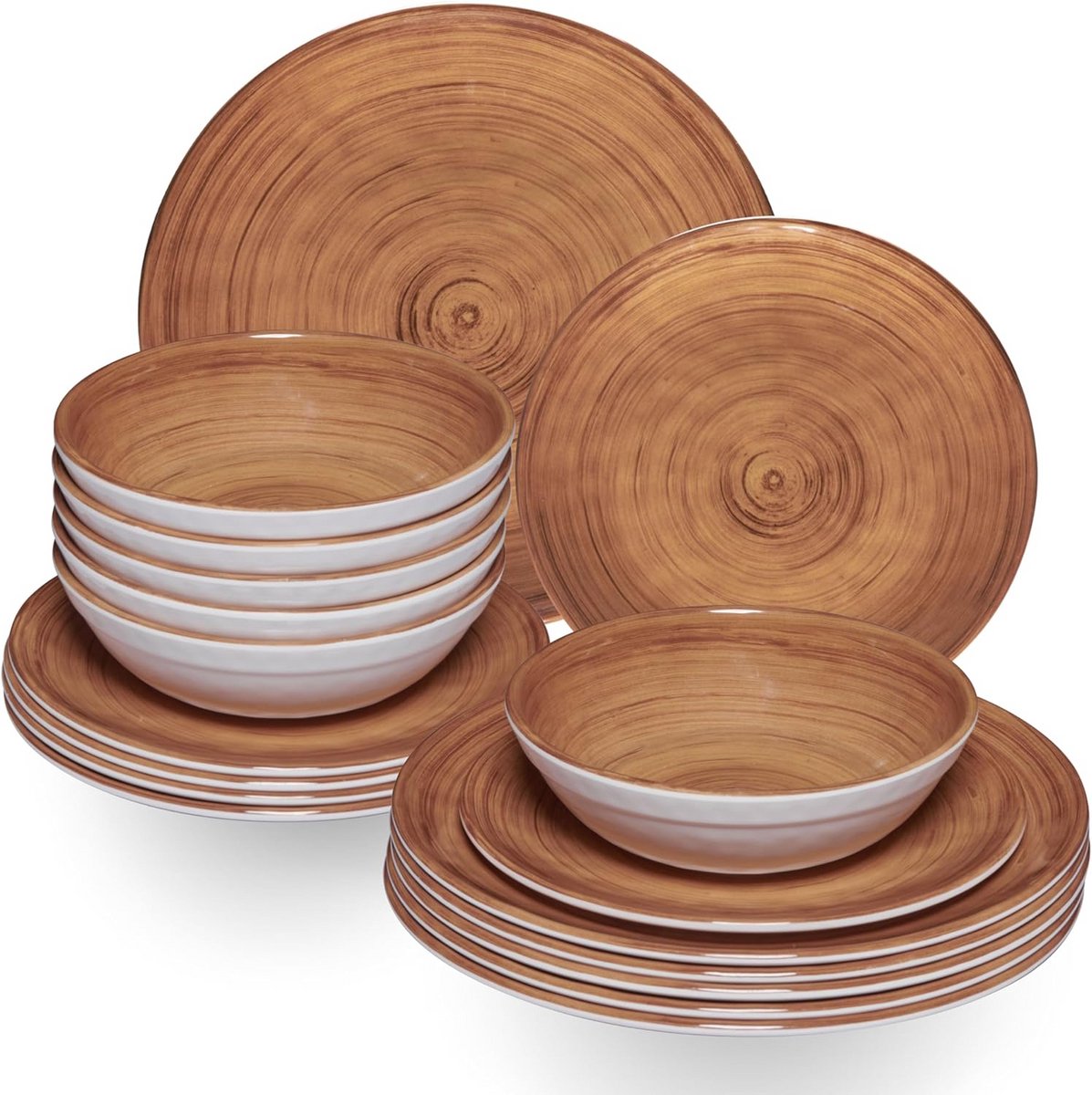 Serviesset Melamine 18 Delen voor 6 Personen met Houtlook Bruin
