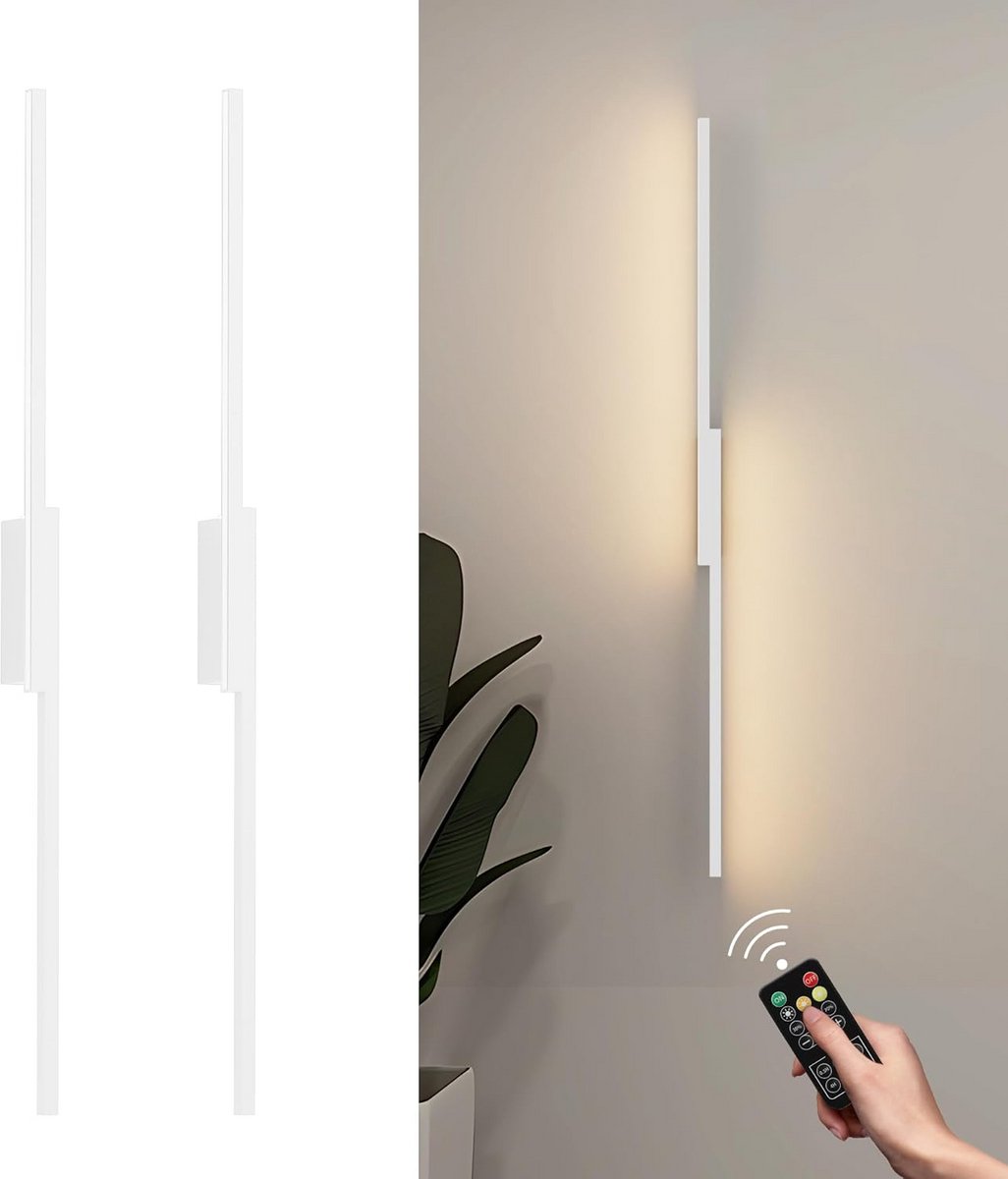 Oplaadbare LED Wandlamp Draadloos met Afstandsbediening en Timer, Drie Kleurtemperaturen, 2 stuks
