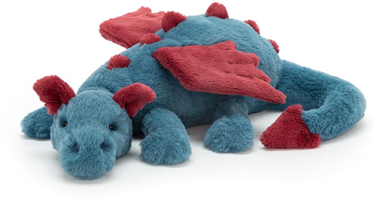 Kraftverdia Pluche Knuffel - Draakkussen Drake Knuffel - 50cm - Schattig en Rustgevend - Sknuffel Dino Speelgoed - Blauw