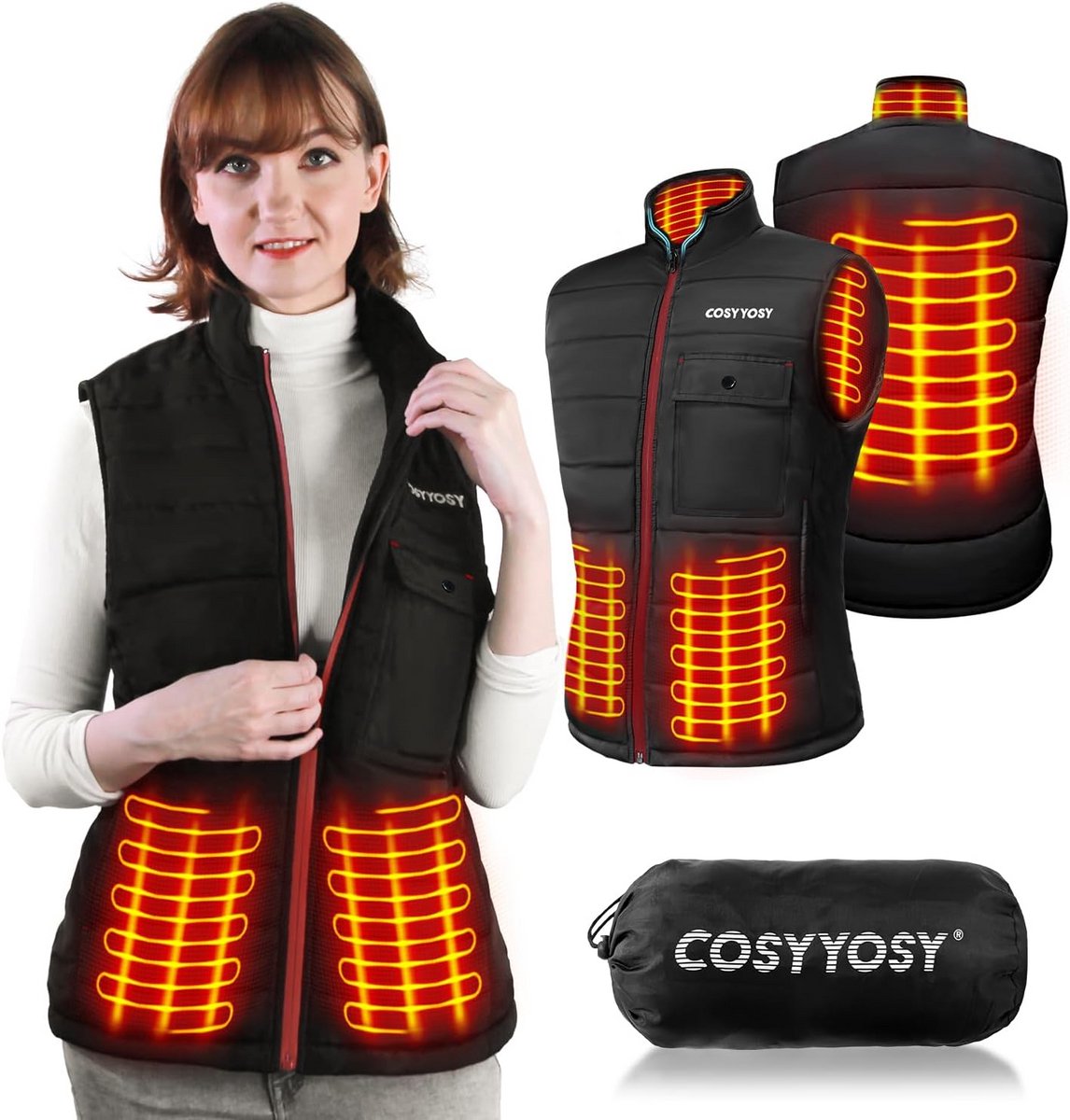 Elektrisch Verwarmd Vest voor Dames met USB, 3 Warmtestanden en 4 Warmtezones