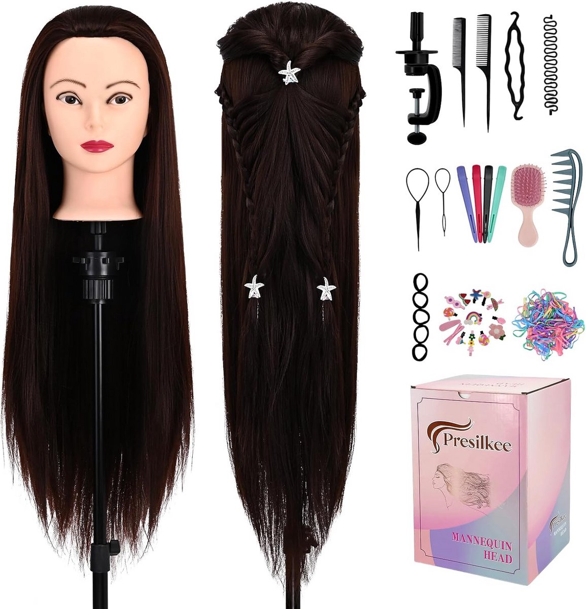 Trainingshoofd Kapper met 28 inch Synthetisch Haar voor Vlechten en Knippen