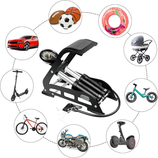Aura® Fietspomp met Drukmeter - Fietspomp Klein - Fietspomp Handmatig - met Hoge Druk Buffer - Handmatige Luchtpomp - 120 Psi Max - Zwart - 32cm x 14cm x 10cm — afbeelding 3