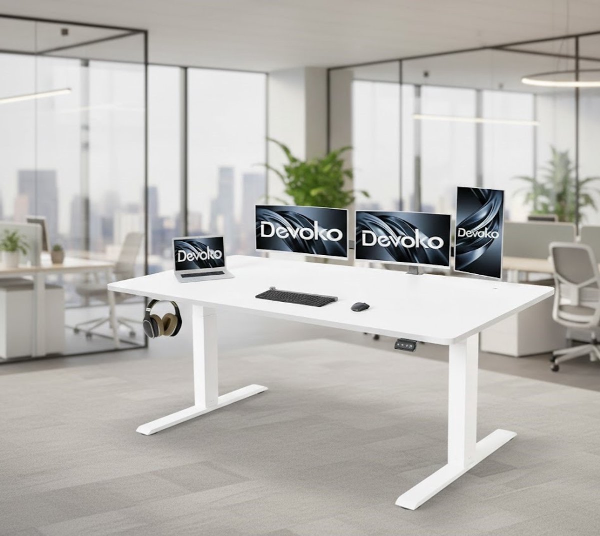 Elektrisch Verstelbaar Bureau – Sta-Zit Bureau 160x70 cm – Ergonomisch Kantoor Bureau – In Hoogte Verstelbaar, Stil, Modern Design – Wit A-Furniture