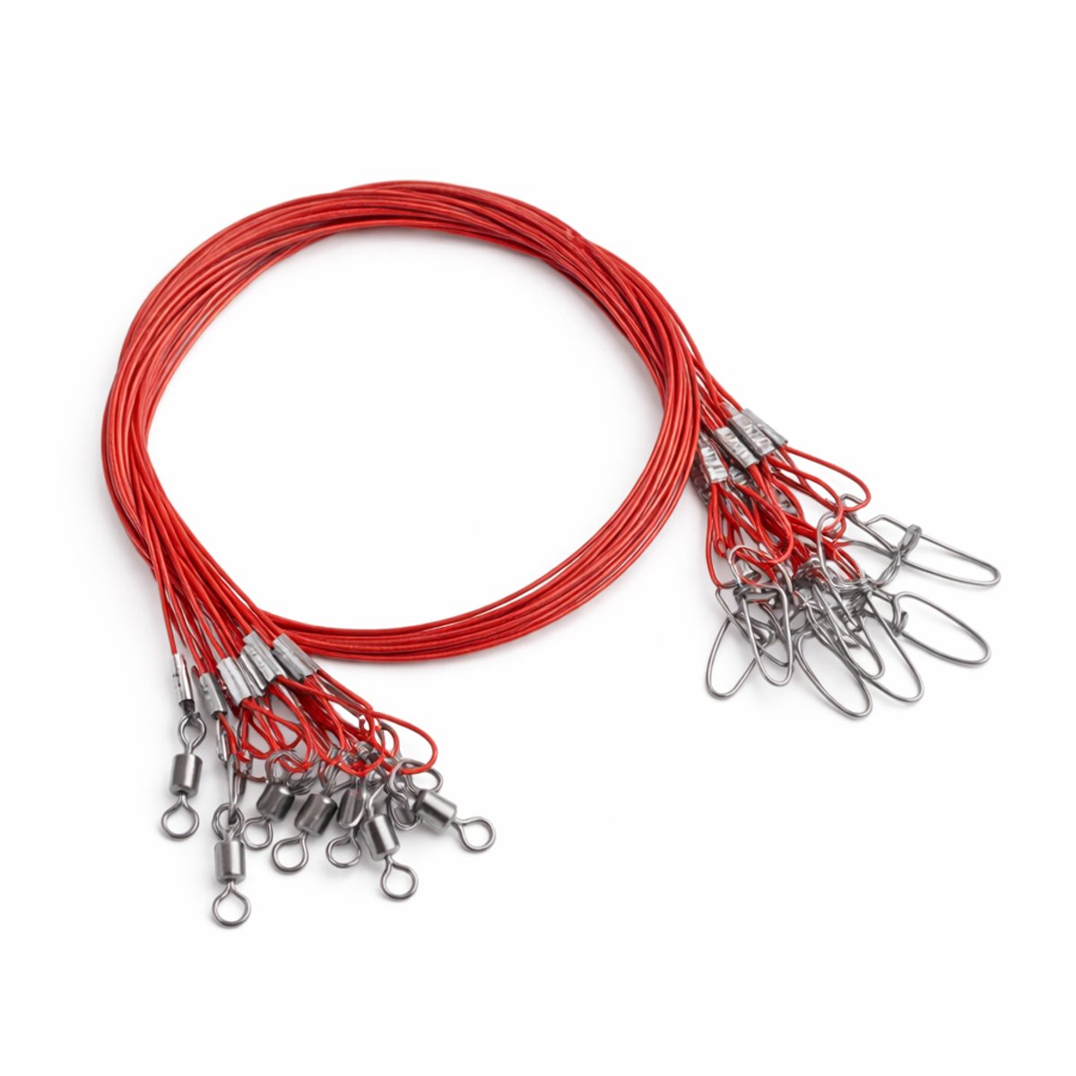 S&D | 10x Stalen Onderlijnen – Extra Sterk 68kg – 50cm – Voor Meerval, Snoek & Grote Zeevis - Rood