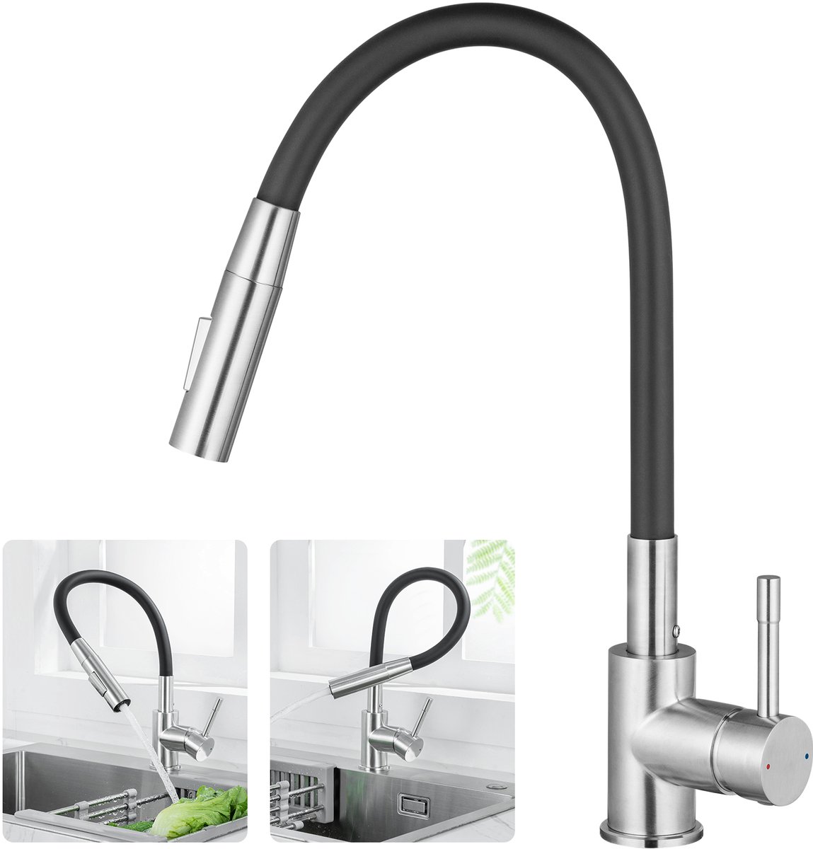CECIPA max Keukenkraan - Flexibele Keukenkraan - 2 Waterafvoermodi - 360° Roterende Keuken
