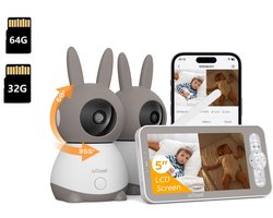 eGeek Babyfoon met 2 Camera’s en Groot 5 Inch HD Baby Monitor – met Slimme Functies – Nachtzicht – Baby Camera – Inclusief 32 GB 64 GB-kaart