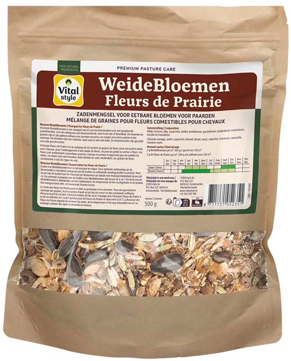 Vitalstyle WeideBloemen - Bloemzaad - Zadenmengsel Met Eetbare Bloemen Voor Paarden - 500 g