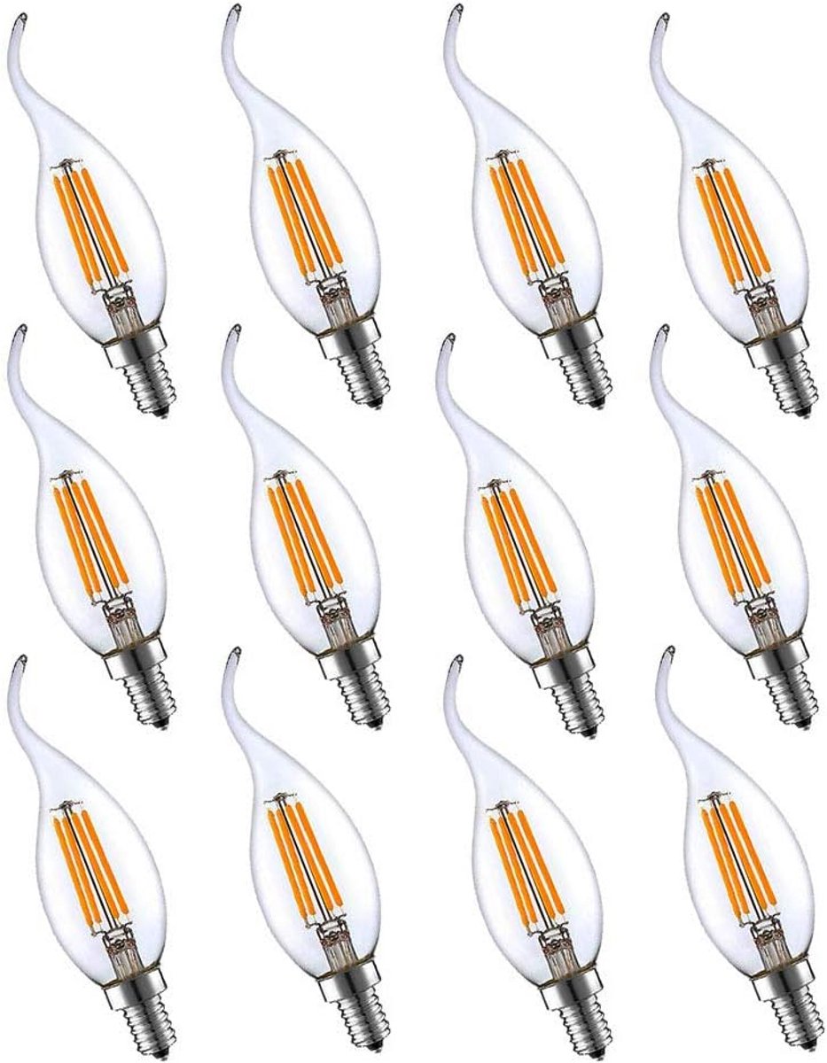 Set van 12 E14 Kaarslampen LED Filament 4W Licht Warm Wit 2700K 400LM