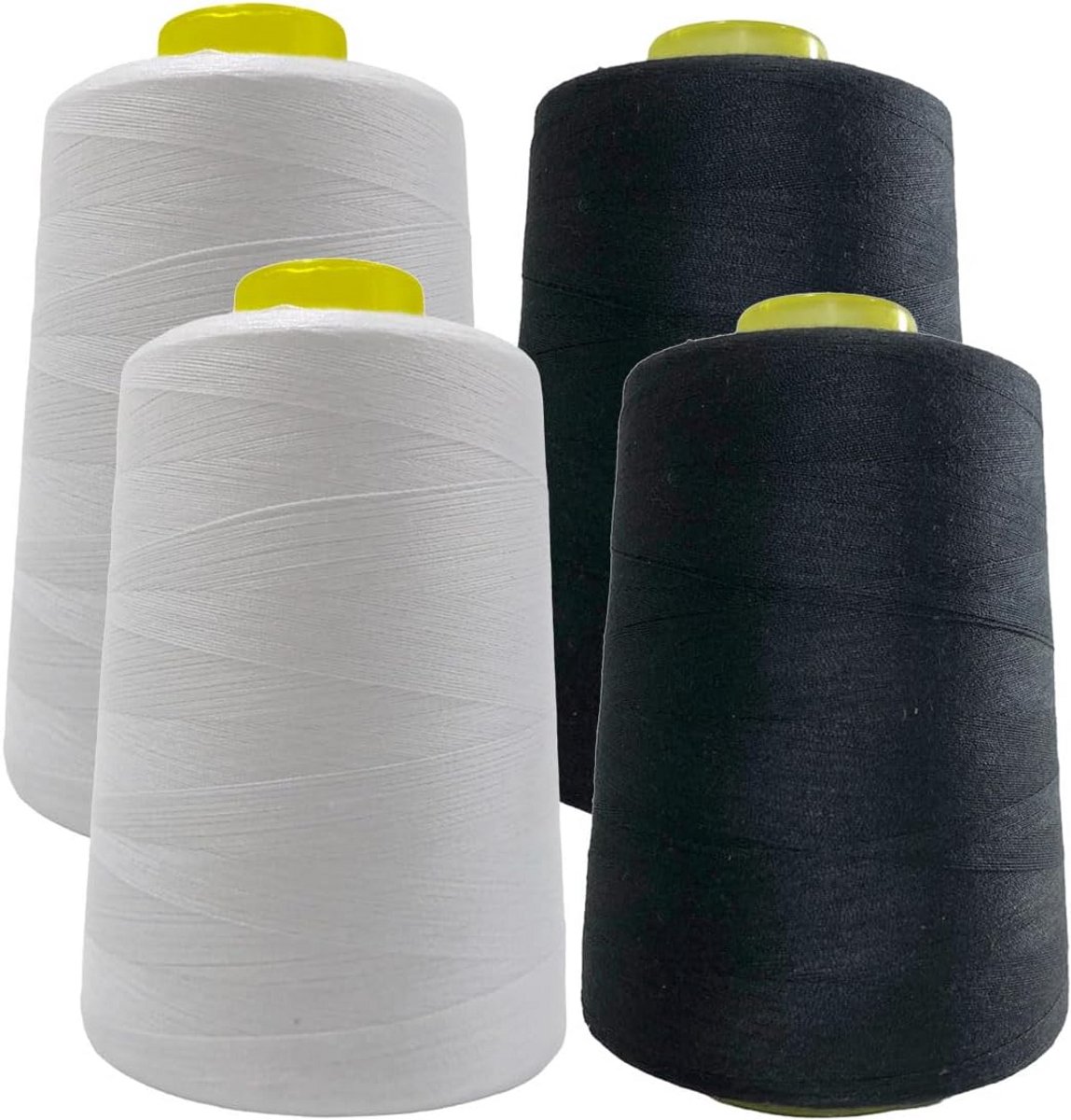 4 Grote Spoelen Sterk Polyester Naaigaren Set - Wit en Zwart