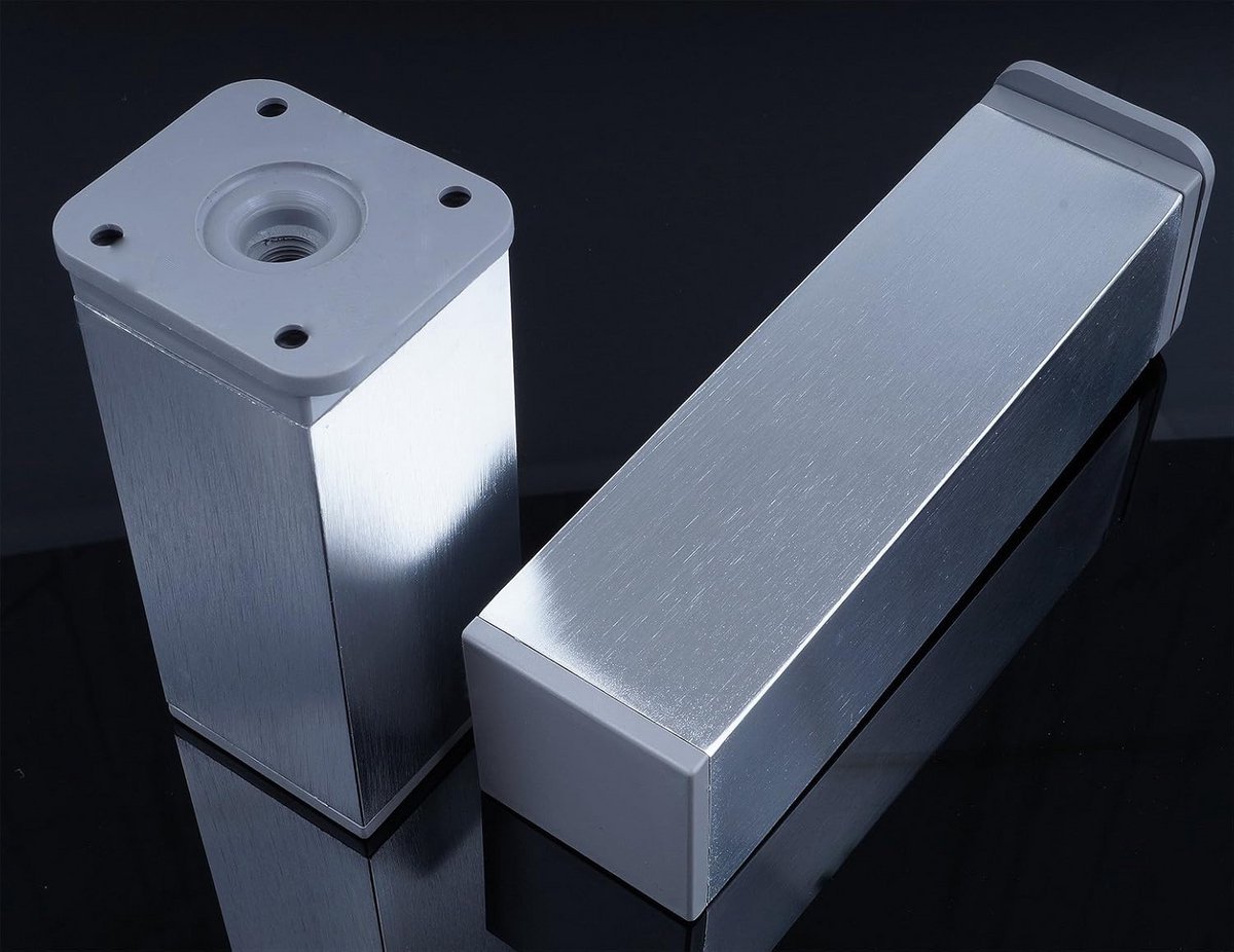Set van 8 Vierkante Meubelpoten RVS-look 60 mm Hoogte Verstelbaar