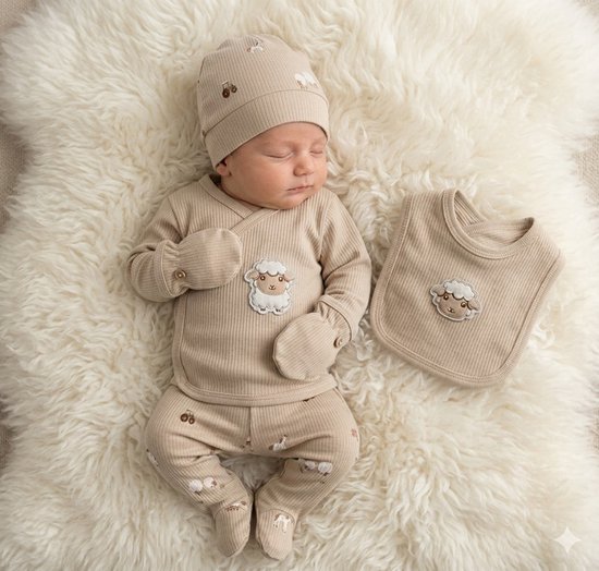 Schaap - 5-delige baby newborn kleding set jongens - Newborn set - Babykleding - Babyshower cadeau - Kraamcadeau