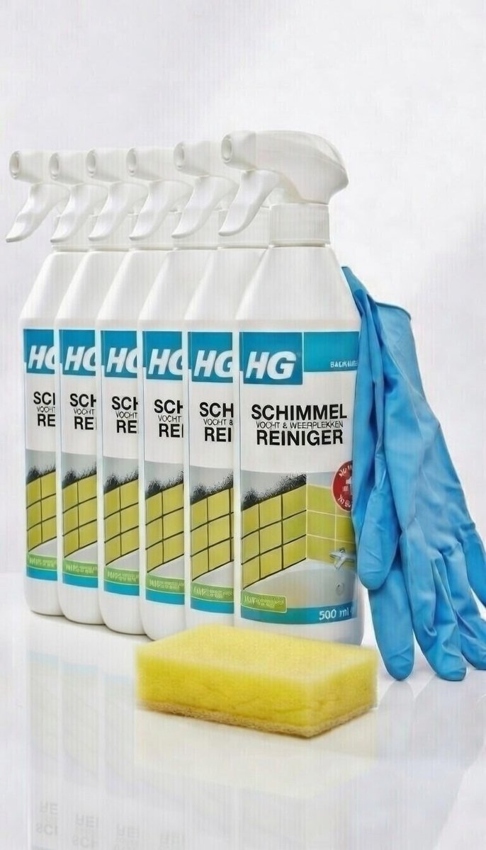 HG Schimmelreiniger 6-pack+ KD Spons ® + KD Hanschoenen® Perfect tegen schimmel