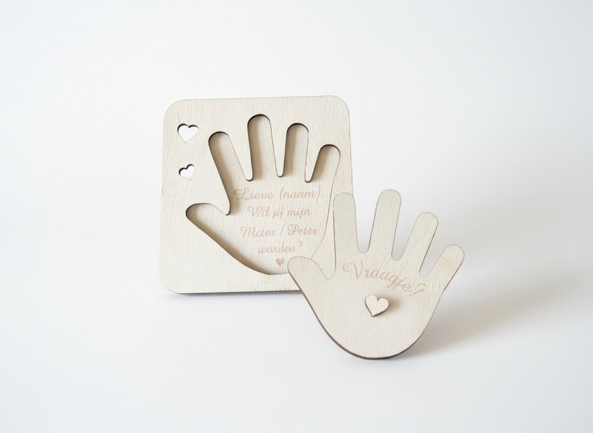 Hip met Pit Creaties - Puzzel Handje "Wil je mijn Meter worden?" - Hout 13x13cm - Metie Peettante Vragen - Gepersonaliseerd - Naam via Mail
