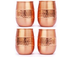 Set van 4 Gehamerde Koperen Bekers voor Ayurvedisch Water