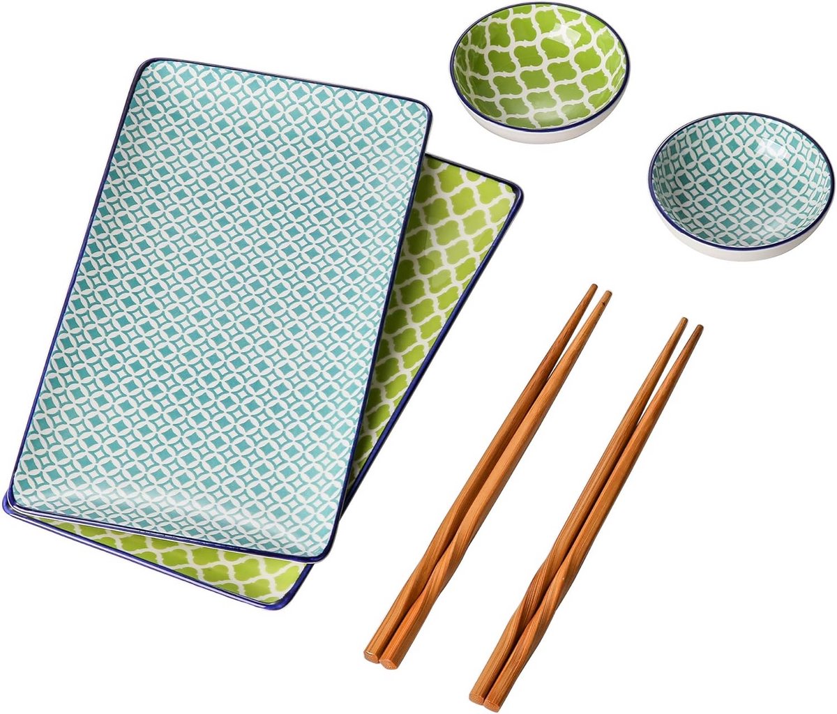 Sushi Servies Set voor 2 Personen - Porselein met Eetstokjes en Kommen