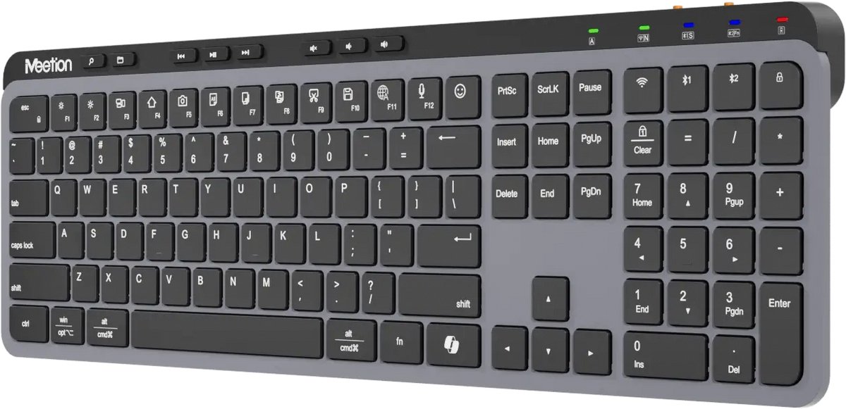 Meetion WK330 - Draadloos Toetsenbord - Dual-Mode 2.4 GHz + Bluetooth - Ultra-Dun Full-Size Keyboard - 117 Toetsen - Stil Scissor-Switch Typen - USB-C Oplaadbaar - Universele Compatibiliteit - Zwart