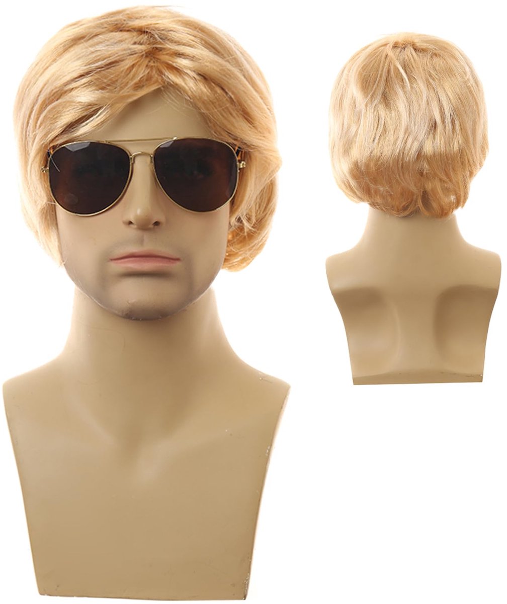 Blonde Perucque voor Mannen - Korte Haarstijl met Zijscheiding - Verstelbare Maat
