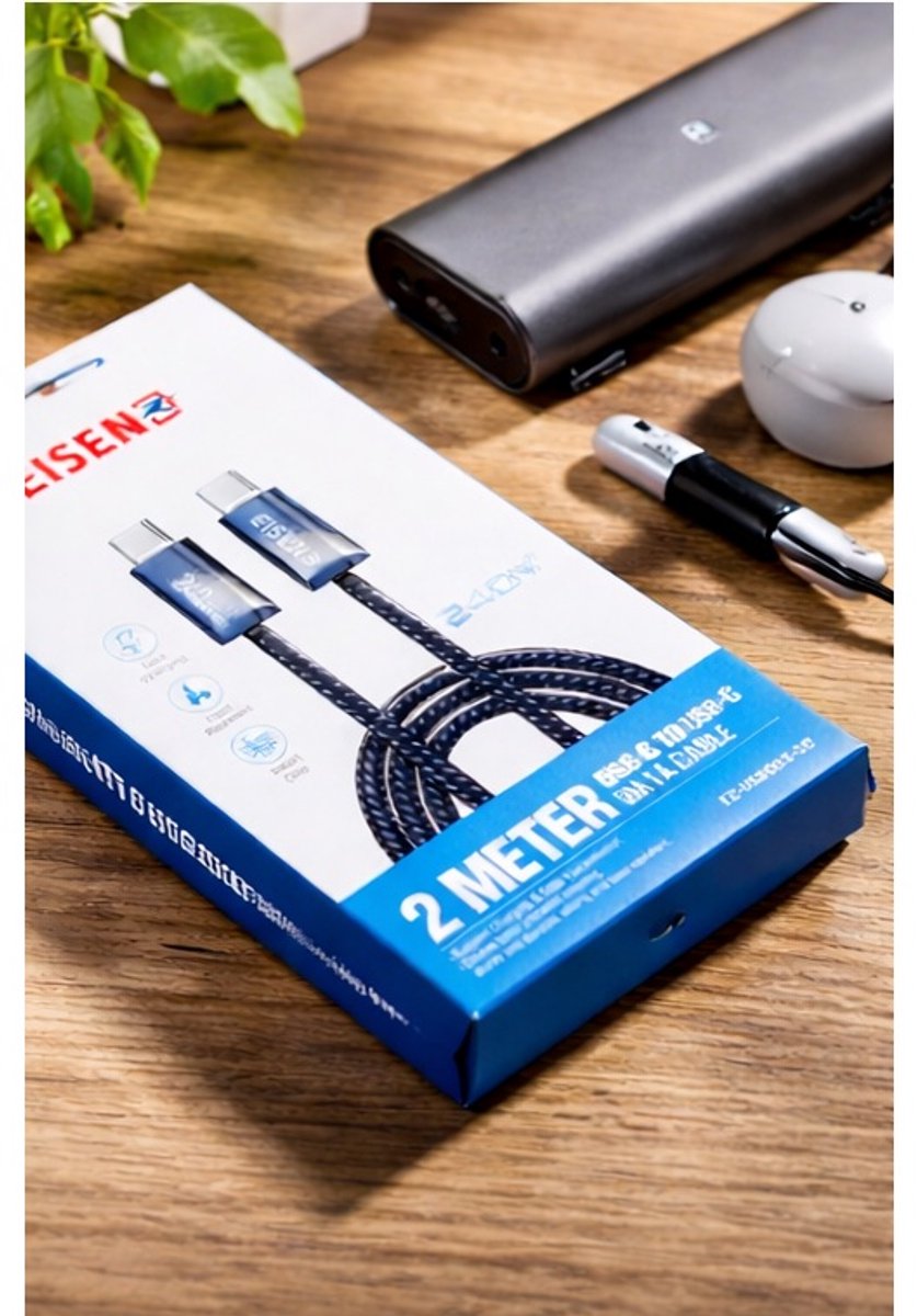 EISENZ USB-C naar USB-C Kabel 240W – 2 Meter – Snelladen & Data – Gevlochten Nylon