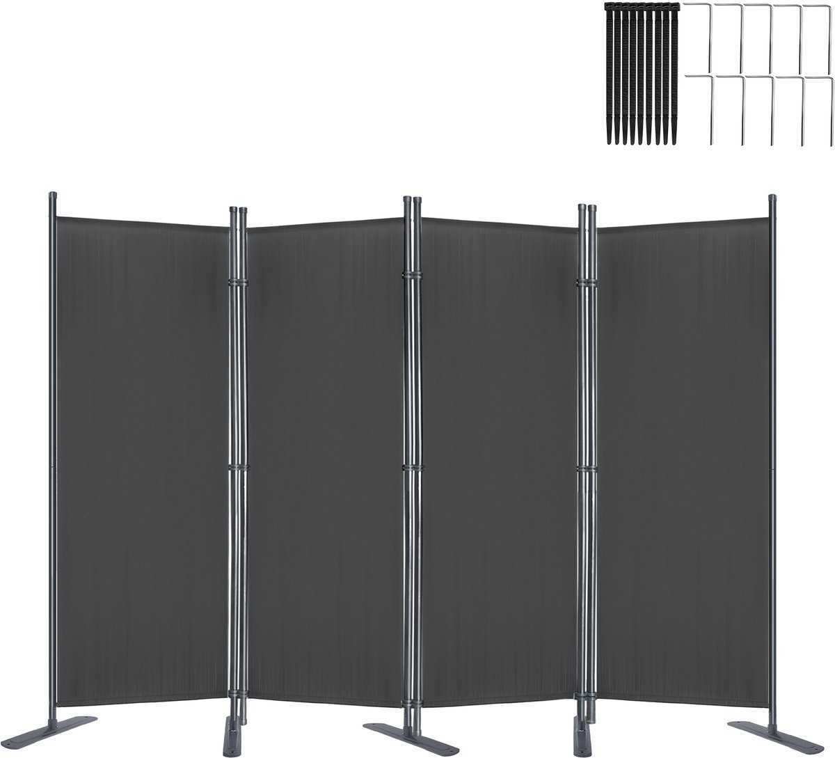 ACXIN Paravent Kamerscherm 4 Delig Vrijstaand 225x180cm Scheidingswand Balkon Woonkamer Tuin Antraciet