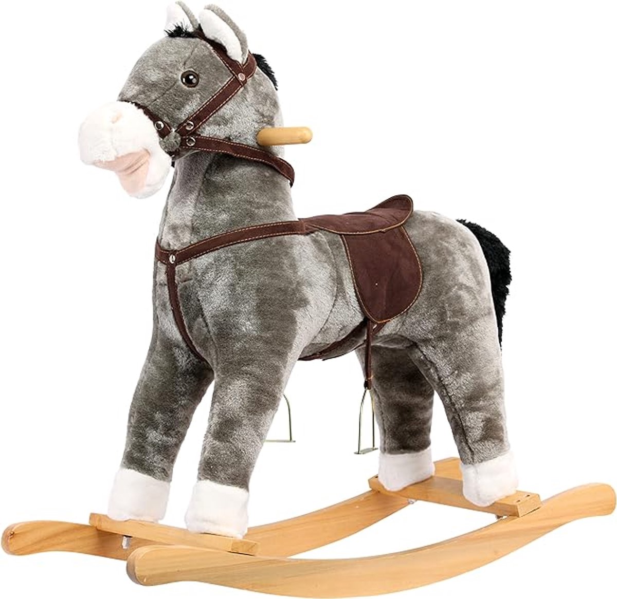 Bino schommelpaard grijs Buddy zithoogte 47 cm hobbelpaard schommel hobbel hobbelpaard hobbel paard schommelpaard zadel en handgrepen, traint balans