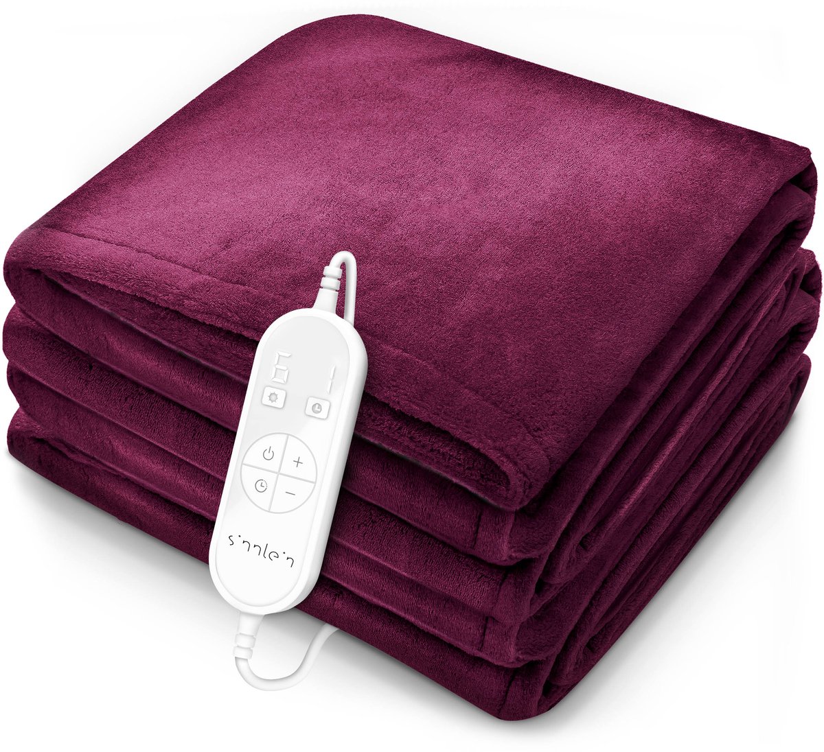 sinnlein® warmtedeken van pluche 200 x 180 cm Bordeaux | elektrische deken met automatische uitschakeling | woondeken | timerfunctie | 9 temperatuurstanden | wasbaar tot 40°C | digitaal display