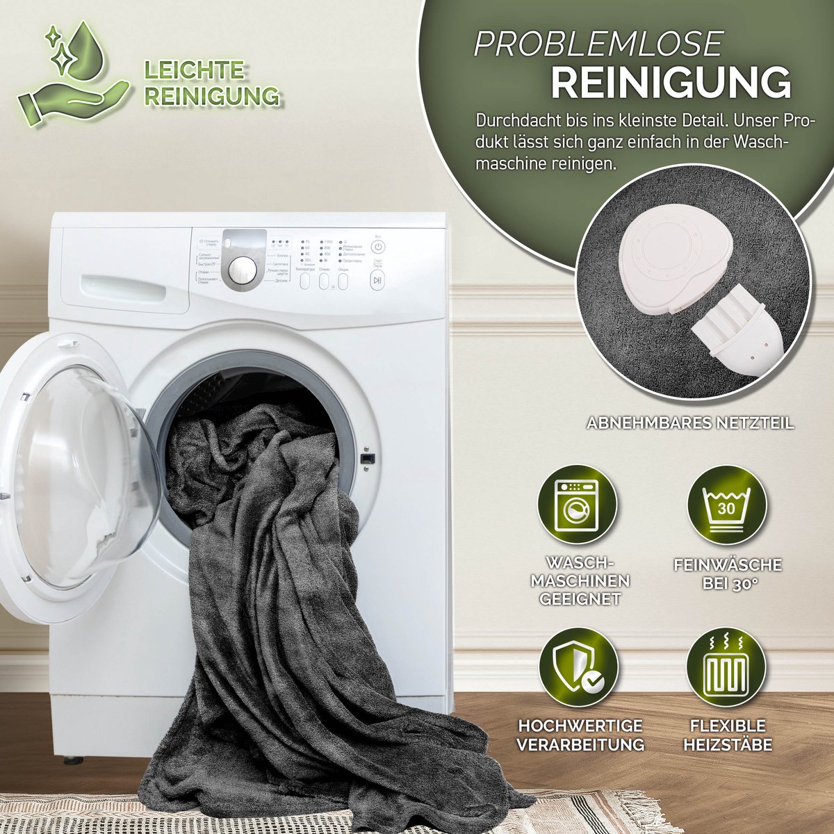 Sinnlein® Elektrische Deken 120W Antraciet Fleece - afbeelding 2