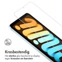 Transparante screenprotector boven een iPad Mini. "Krasbestendig".