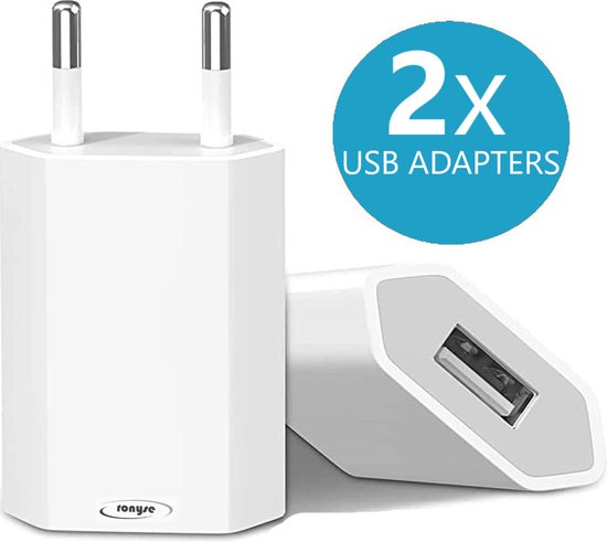 USB adapter - 2 stuks - Oplaad adapter - Wit - USB stekker - Reisstekker - Opladen Blokje - Wereldstekker