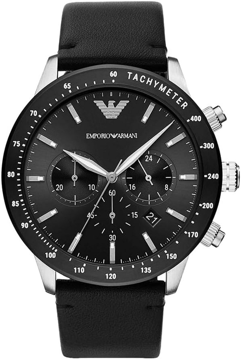 Chronograaf Herenhorloge met Zwarte Wijzerplaat en Leren Band 43mm
