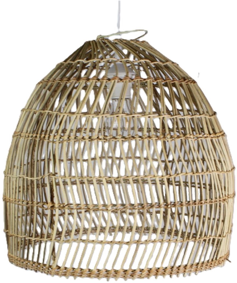 MigoStyling - Hanglamp - Riet/Rotan - Handgemaakt - Naturel - Dia 40 cm - Witte lampenpendel - Sfeervol