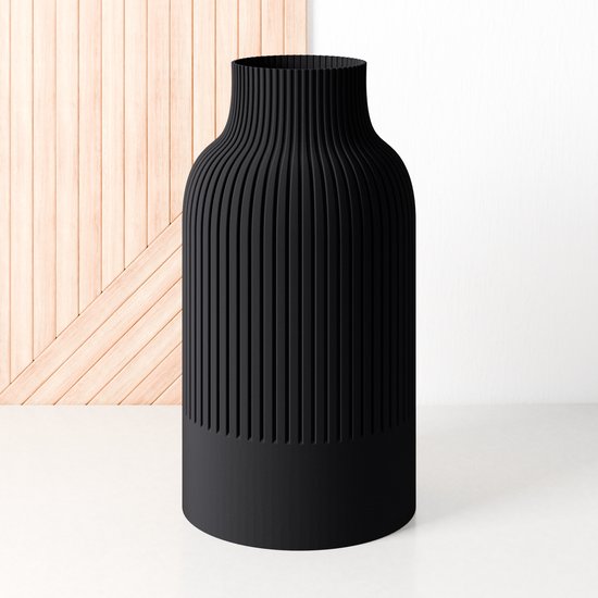 Fleuriek - Grote Vaas - Zwart - H50 cm - Japandi Vaas - Minimalistisch design - Bloemenvaas van bio kunststof - Japandi living decoratieve vaas