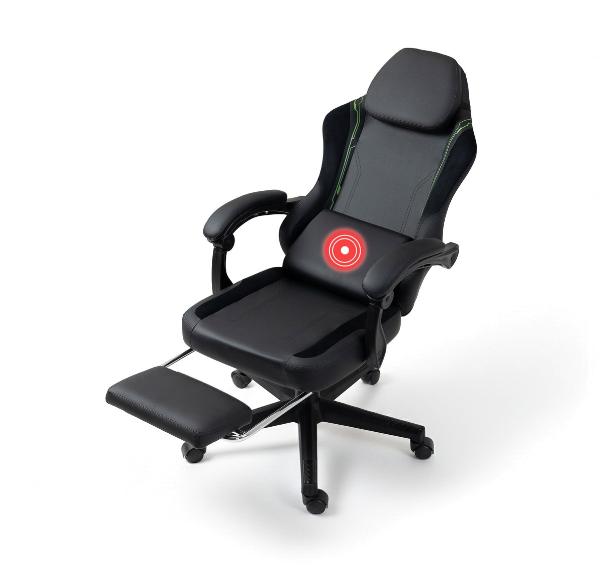 VDD Gaming Stoel met Massagefunctie en Voetsteun Zwart/Groen - VDD - €80,95