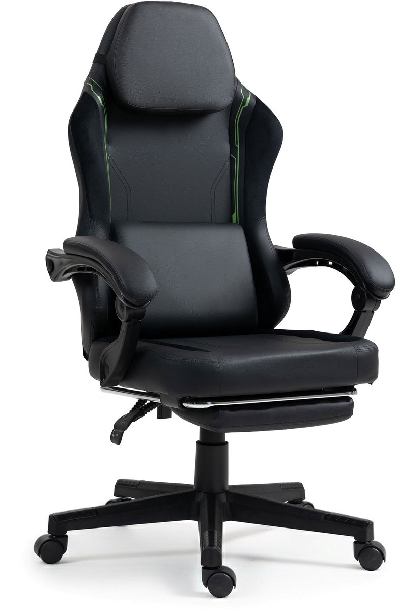 VDD Gaming Stoel met Massagefunctie en Voetsteun Zwart/Groen - afbeelding 2
