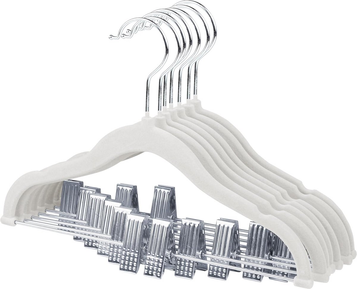 Set van 7 Witte Antislip Fluweel Kleerhangers voor Baby en Kind met Clips