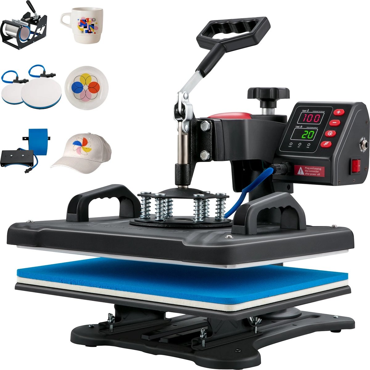 LabelOne Hittepers - Heat Press - Transferpers - 5in1 - 29x38cm - digitaal display - 360° draaiarm - tshirts mokken petten borden
