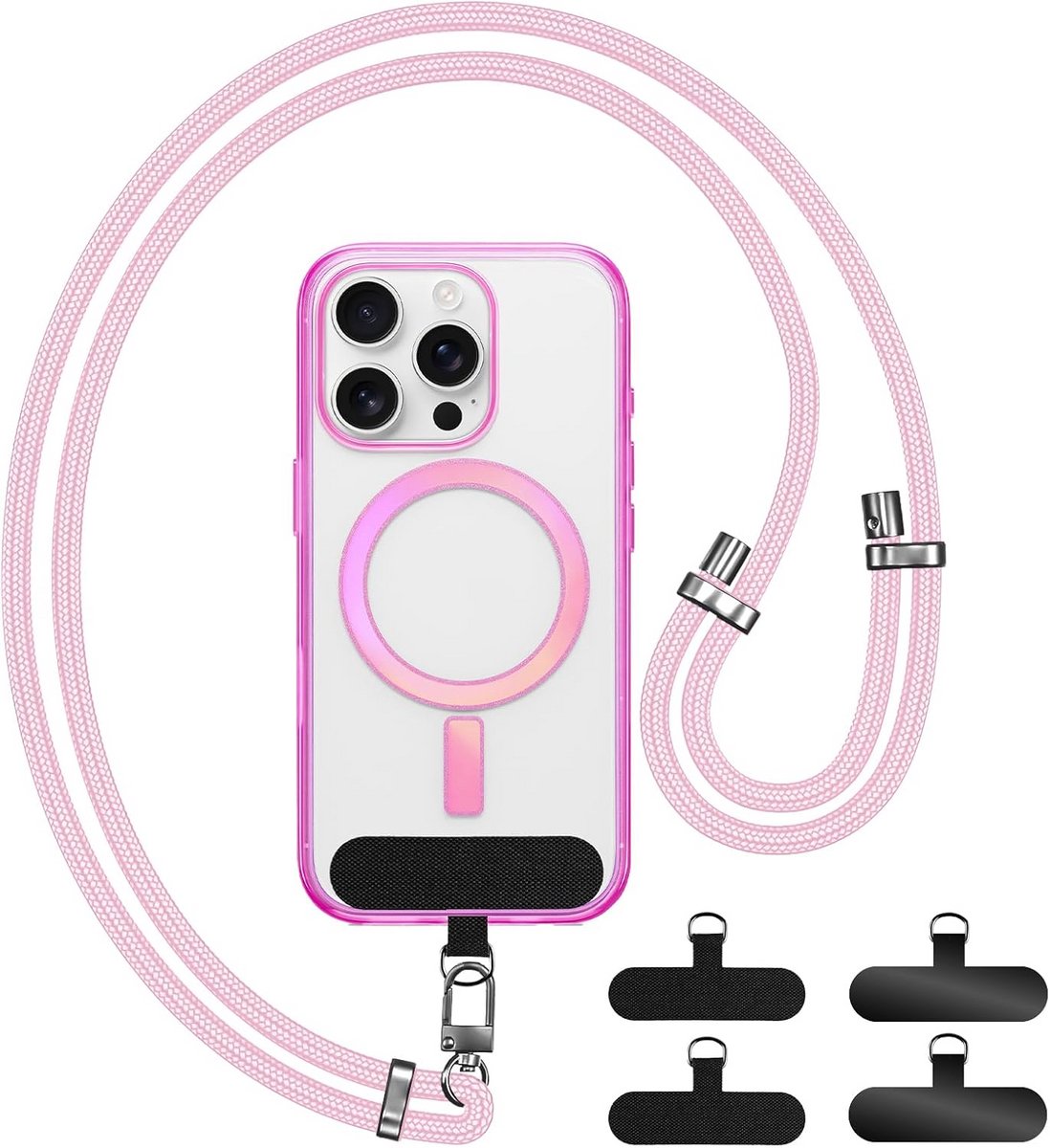Verstelbare Telefoonlanyard met 4 Patches voor Universele Smartphone Beveiliging