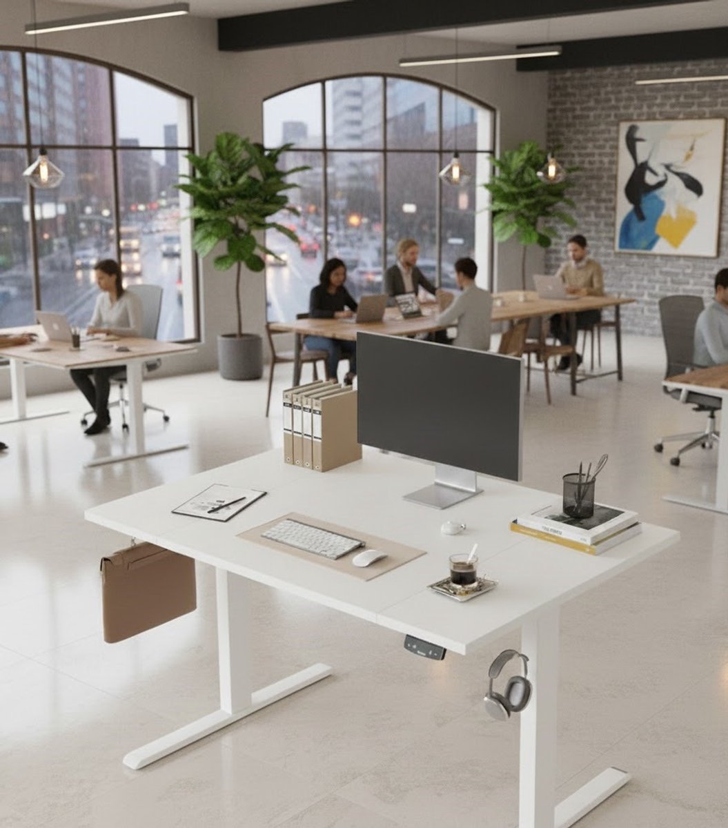 Casa Serena In Hoogte Verstelbaar Zit-Sta Bureau 120 x 80 cm - Ergonomisch Bureau met Geheugenfunctie, Elektrisch Verstelbaar, Modern Design, Witte Kleur, Gaming- en Kantoorbureau