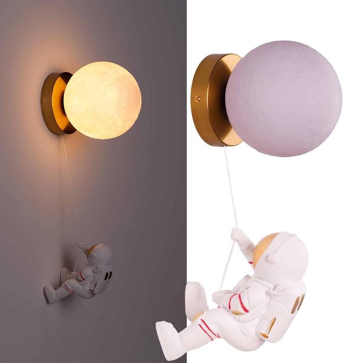 Decoratieve 3D Maan Wandlamp met Astronauthanger voor Kinderkamer