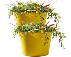 Flexibele kuip / emmer - 2x - geel - 15 liter - kunststof - 35 x 28 cm - met handvatten