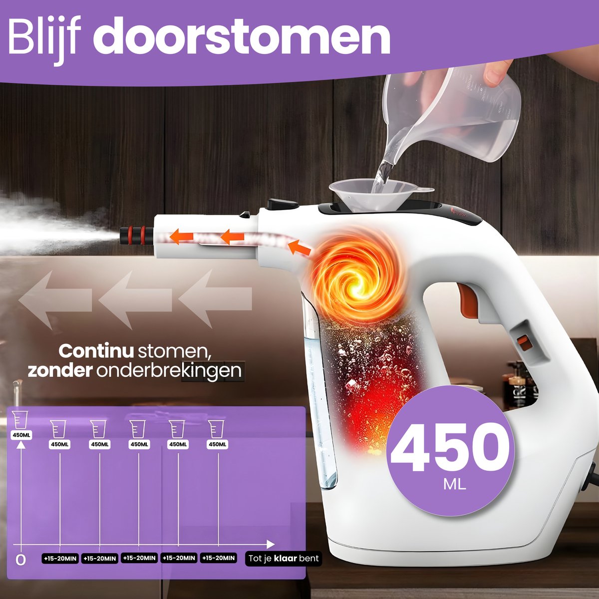 2-in-1 Stoomreiniger & Elektrische Dweil - Handstoomreiniger met Vloersteel - Stoomreiniger Vloer - Stoomdweil - 105°C Steam Cleaner voor Badkamer, Keuken & Ramen - Hendriqs® – foto 6