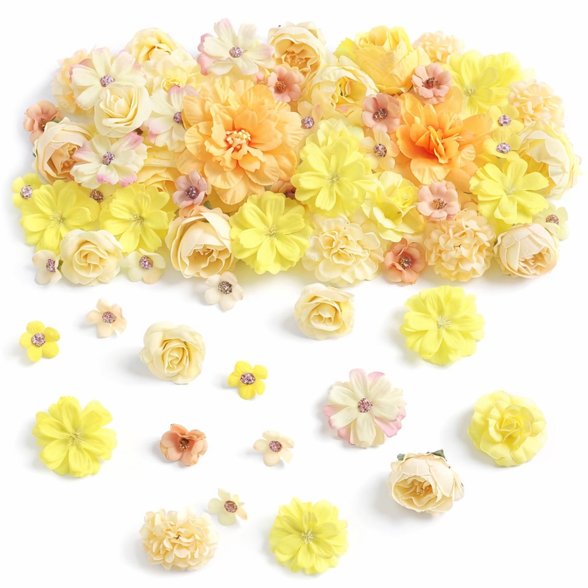 Grote Kunstbloemen Mix 2-8 cm - 50 Stuks - Geel & Crème - Kasey