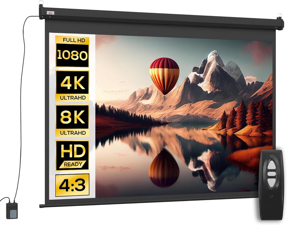 Elektrisch Projectiescherm 84 Inch 4:3 HD 4K Uitrolbaar met Afstandsbediening